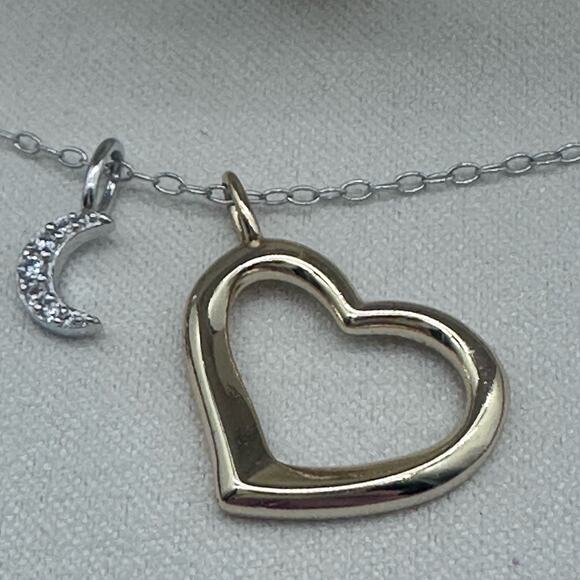 NEW in Gift Box Cubic Zirconia diamond MOON - gold Heart Sterling Silver Chain - Picture 10 of 14
